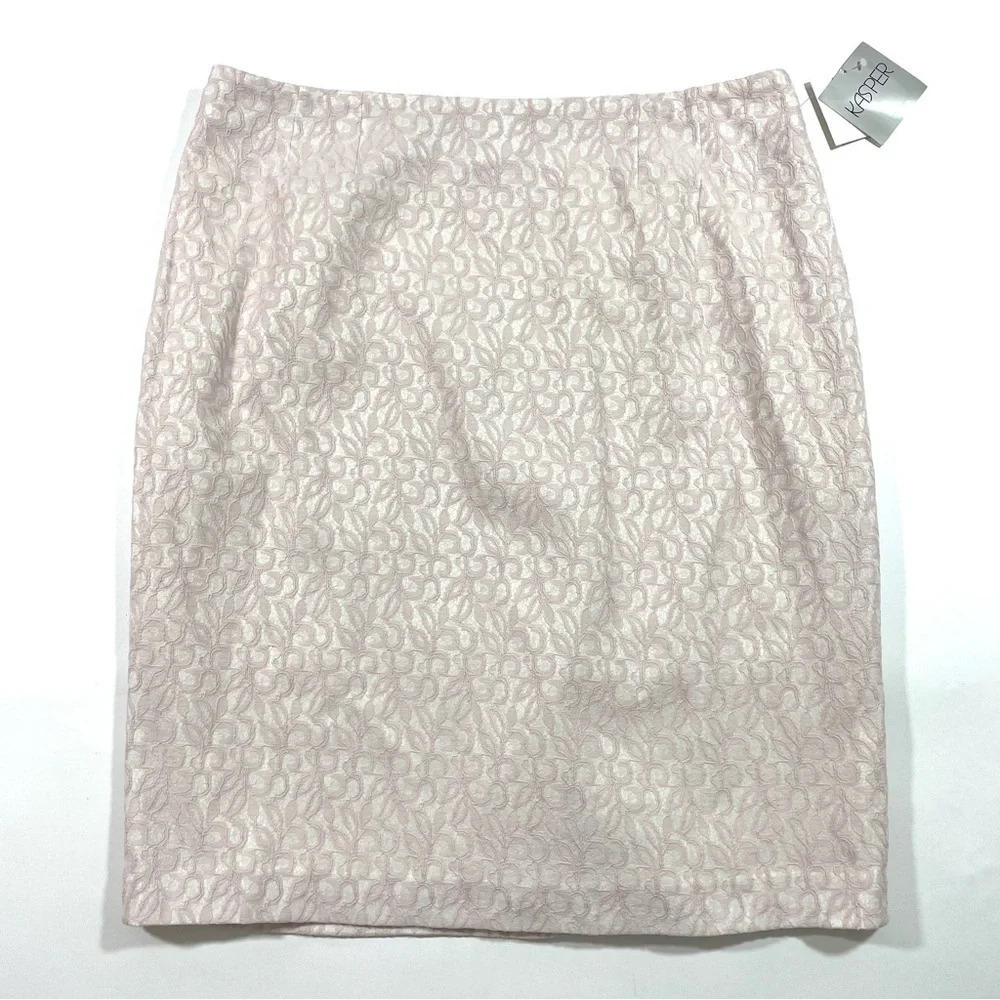 New Kasper Jacquard Floral Pencil Skirt Size 14 Vanilla Ice Tutu Pink